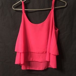 Hot pink ruffled spaghetti strap crop top